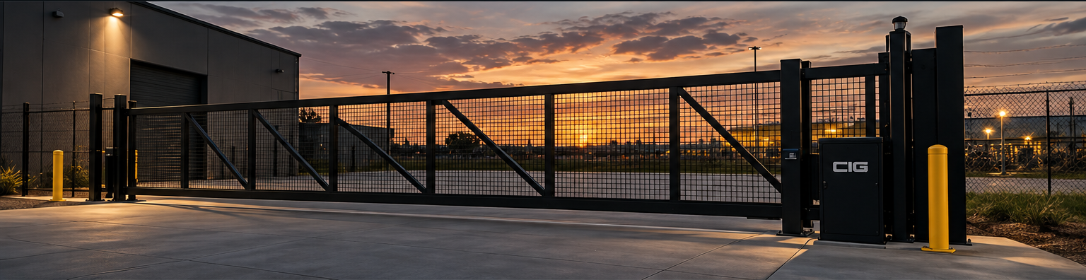 Heavy-duty automated sliding gate at an industrial facility